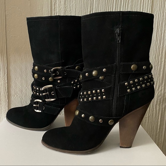 Steve Madden Black Studded Suede Rustik Boots with Chunky Block Heel Size 8.5M - Picture 6 of 16